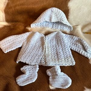 Delicate Handmade Crochet Matching Set, Baby Blue Newborn
